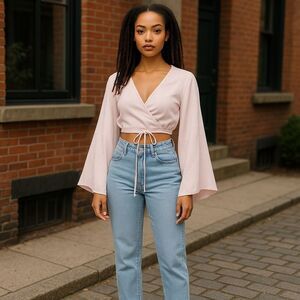 Shein Light Pink Bell Sleeve Blouse